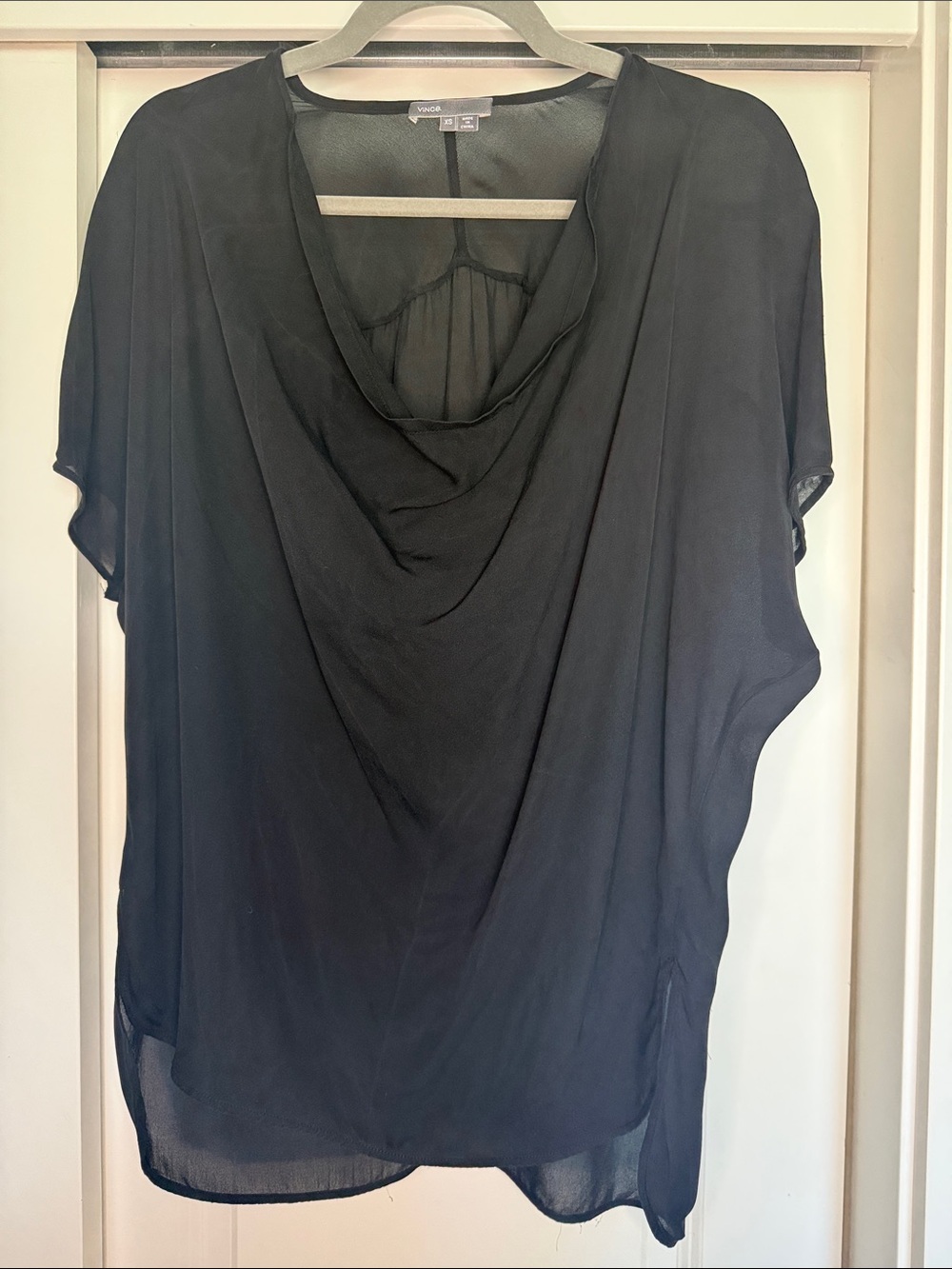 Vince Silk Black Draped Cowl Neck Blouse